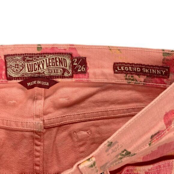 Lucky Brand Legend Skinny Jeans Womens 2/26 Peach Floral Stretch 5 Pockets Denim - Picture 12 of 13